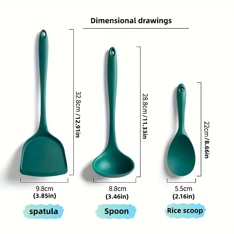 5pcs Silicone Kitchen Utensils Set,Non-Stick Cooking Tools, Including Turner, Spatula, Soup Spoon, Strainer, and Rice Paddle