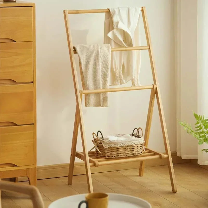Modern Design Wooden Bedroom Floor Space Arrangement Storage Rack Hangers Foldable Towel Rack Shoe Rack Clothing Rack