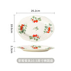 Retro Strawberry Dinner Plate and Bowl Set Decorative Ceramic Salad Dessert Plate Curry Pasta Dish Crockery Dinnerware Set