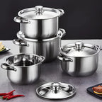 4-Piece Stainless Steel Pot Set, No Stove Selection, Large Capacity, Suitable for Kitchen Cooking