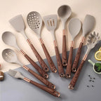 Kitchen Utensils Silicone Cooking Utensils Kitchenware, Gold-plated Wood Grain Handle, Spatula, SpoonsCooking Pots Set