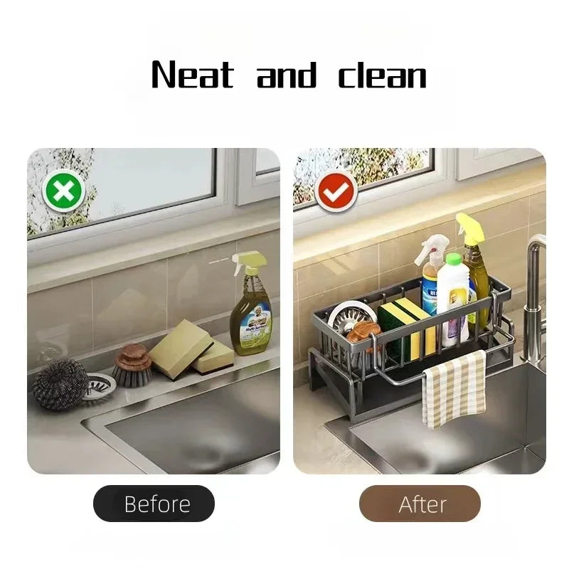 Kitchen Sponge Rack Drain Water Place Dish Soap Organize Rags Multi Functional Large Capacity Countertop and Store Items