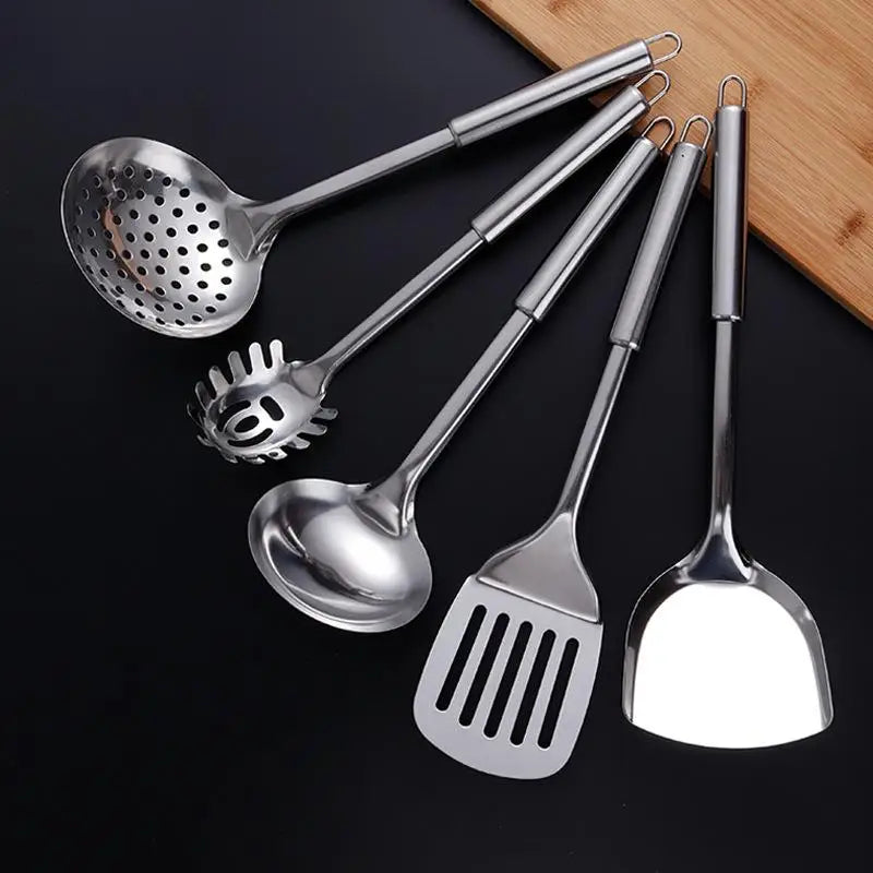 Stainless Steel Kitchen Cookware Set - Cooking Utensils Shovel Soup Spoon Turner Dinnerware - Kitchen Gadgets for Cooking