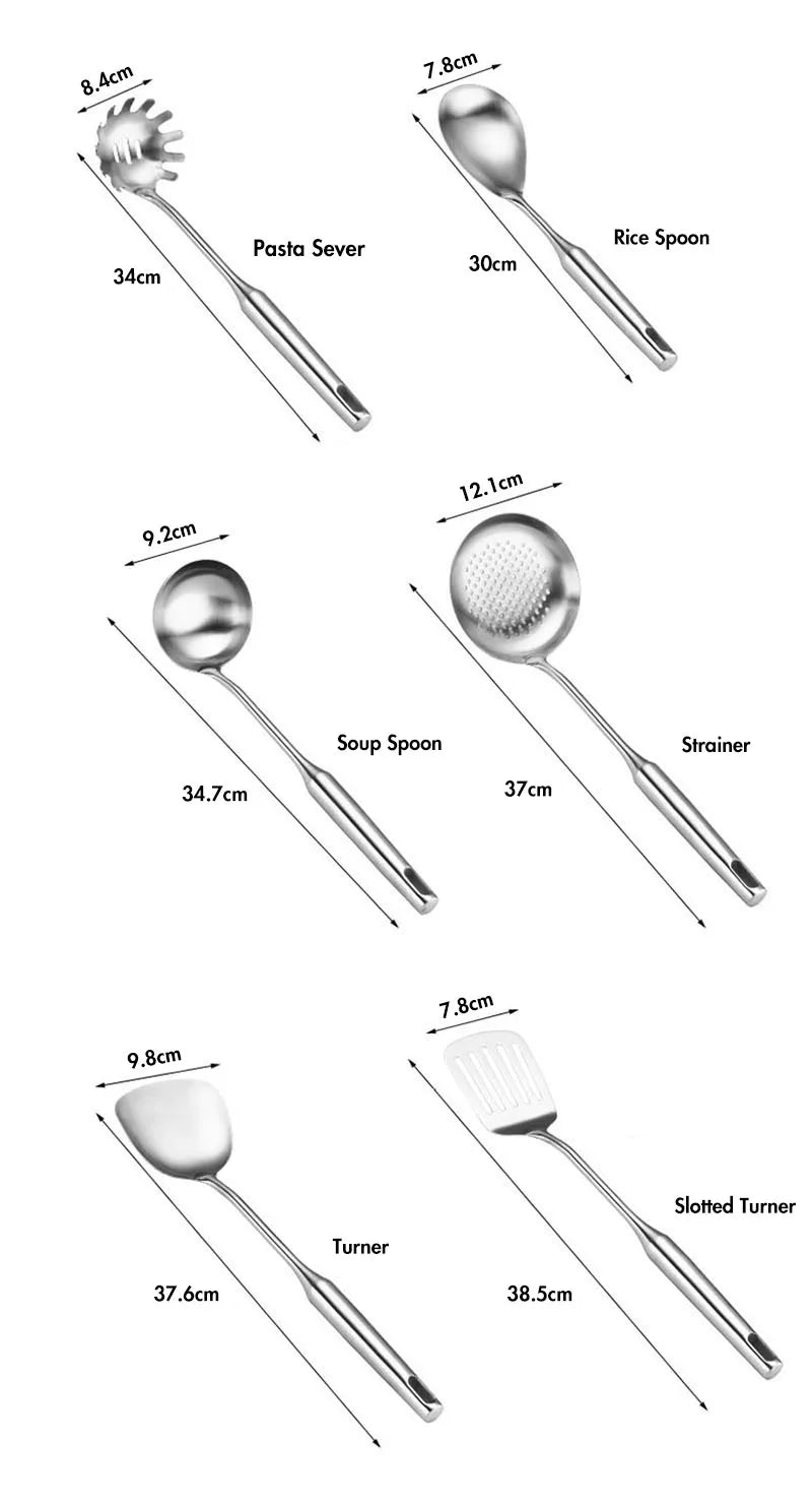 9-Piece Stainless Steel Kitchen Utensils Set, Heat-Resistant Cooking Tools Kitchenware - Turner Soup Spoon Pasta Server Strainer