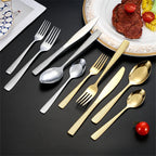 Gold Plated Stainless Steel Cutlery Sets Hotel Decorative Tableware Knife Fork Spoon Tespoon Hammered Utensils for Kitchen