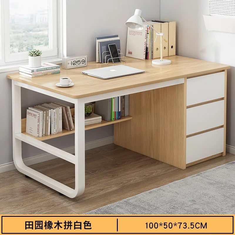 Contemporary Office Study Desk, Contemporary Computer Desk Writing Desk PC Desk Work Desk with 3-Drawers and Metal Legs