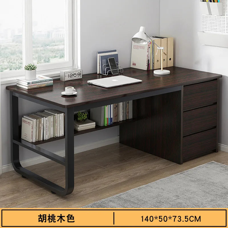 Contemporary Office Study Desk, Contemporary Computer Desk Writing Desk PC Desk Work Desk with 3-Drawers and Metal Legs
