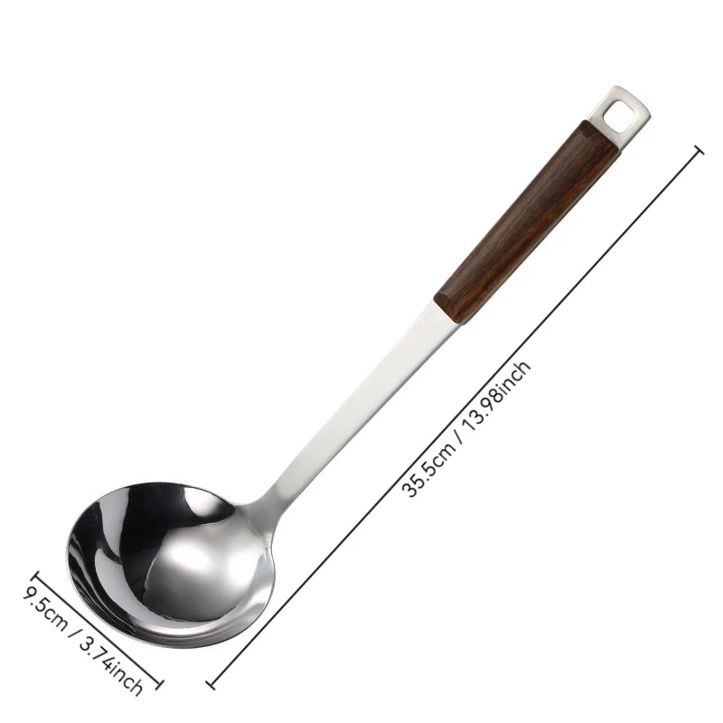 Kitchen Wooden Handle Wok Spatula Cooking Utensils Stainless Steel Frying Shovel Colander Soup Rice Spoon Kitchenware Tools