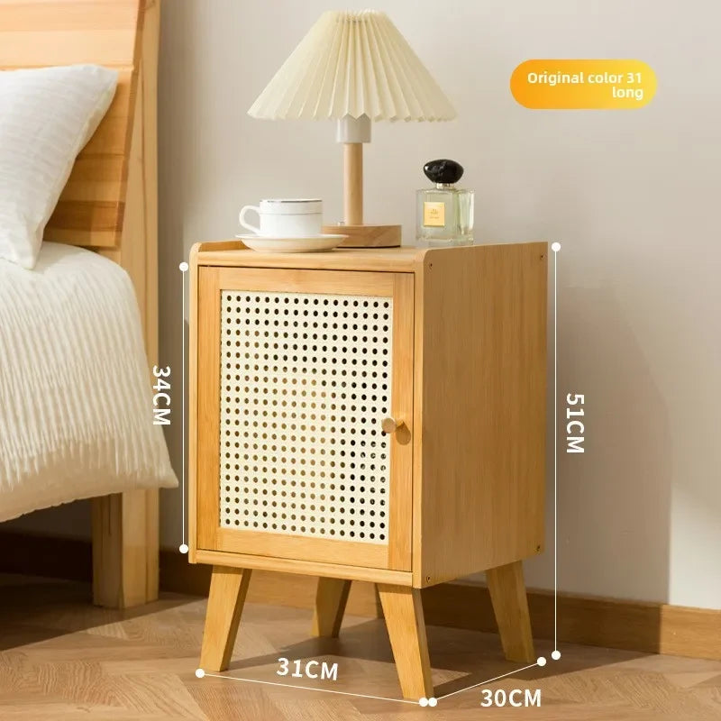 Solid wood bedside table Small apartment sofa side cabinet Rattan edge few storage locker corner few small cabinets