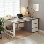 Contemporary Office Study Desk, Contemporary Computer Desk Writing Desk PC Desk Work Desk with 3-Drawers and Metal Legs