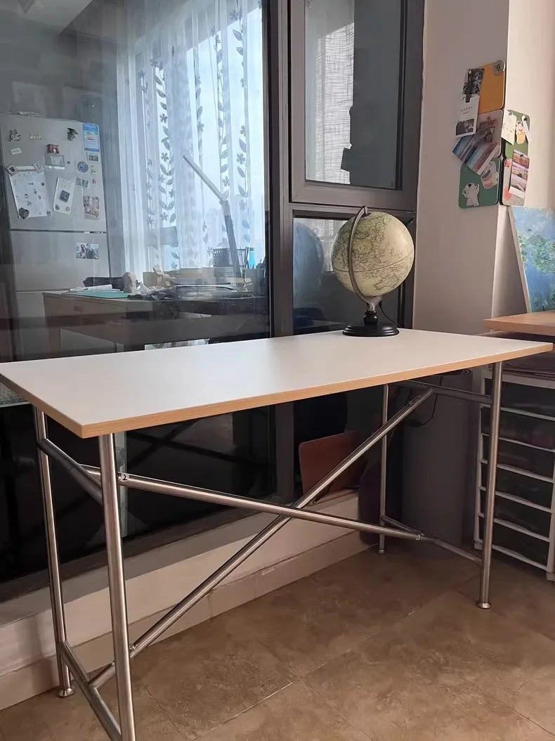 Office Table Simple Stainless Steel Square Standing Desk Modern Conference Lifting Computer White Desk Table Office Furniture