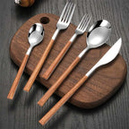 Stainless steel dinnerware sets steak knife/fork/spoon with wooden handle tableware cutlury set kichen accessories