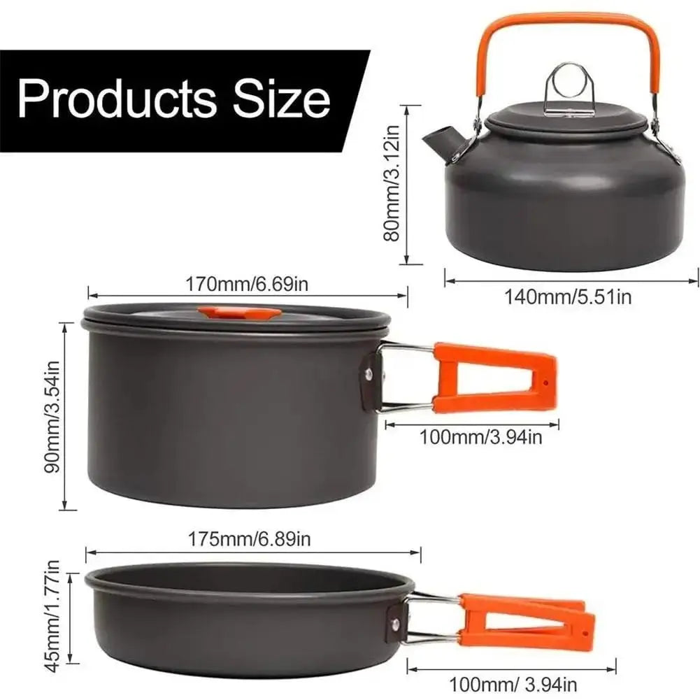 8pcs/set-Portable Camping Cookware Kit Outdoor Pot Pan Kettle Portable Cookware Set for Outdoor Cooking Camping Tableware Hiking