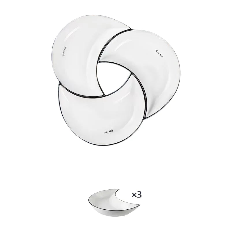 5 Piece Reunion Ceramic Dinnerware Set Moon Shaped Hot Pot Plate Flexible Combination of Plates According to Food Consumption