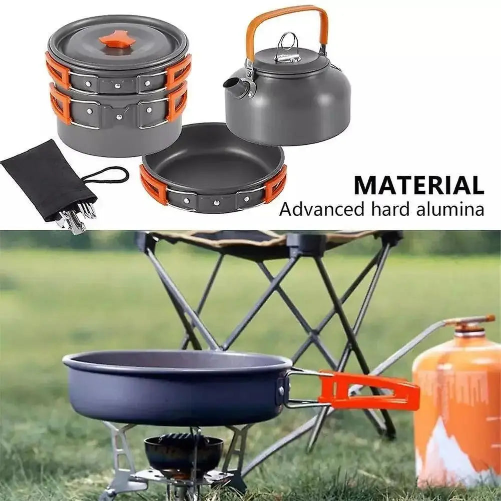 8pcs/set-Portable Camping Cookware Kit Outdoor Pot Pan Kettle Portable Cookware Set for Outdoor Cooking Camping Tableware Hiking