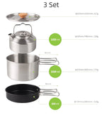 Camping Cookware Stainless Steel Set Outdoor Hiking Portable Picnic Tableware Kit Pot Frying Pan Kettle Set For Outdoor Cooking