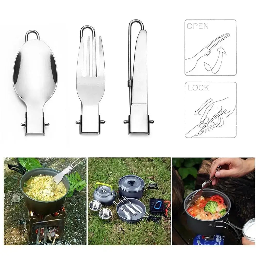 8pcs/set-Portable Camping Cookware Kit Outdoor Pot Pan Kettle Portable Cookware Set for Outdoor Cooking Camping Tableware Hiking