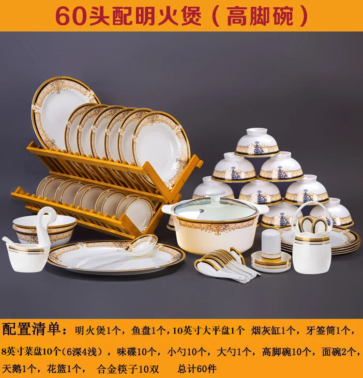 Luxury Ceramic Modern Dinnerware Set Microwaveable Gold Elegant European Style Wedding Dinnerware Party Hotel Vaisselle Gift