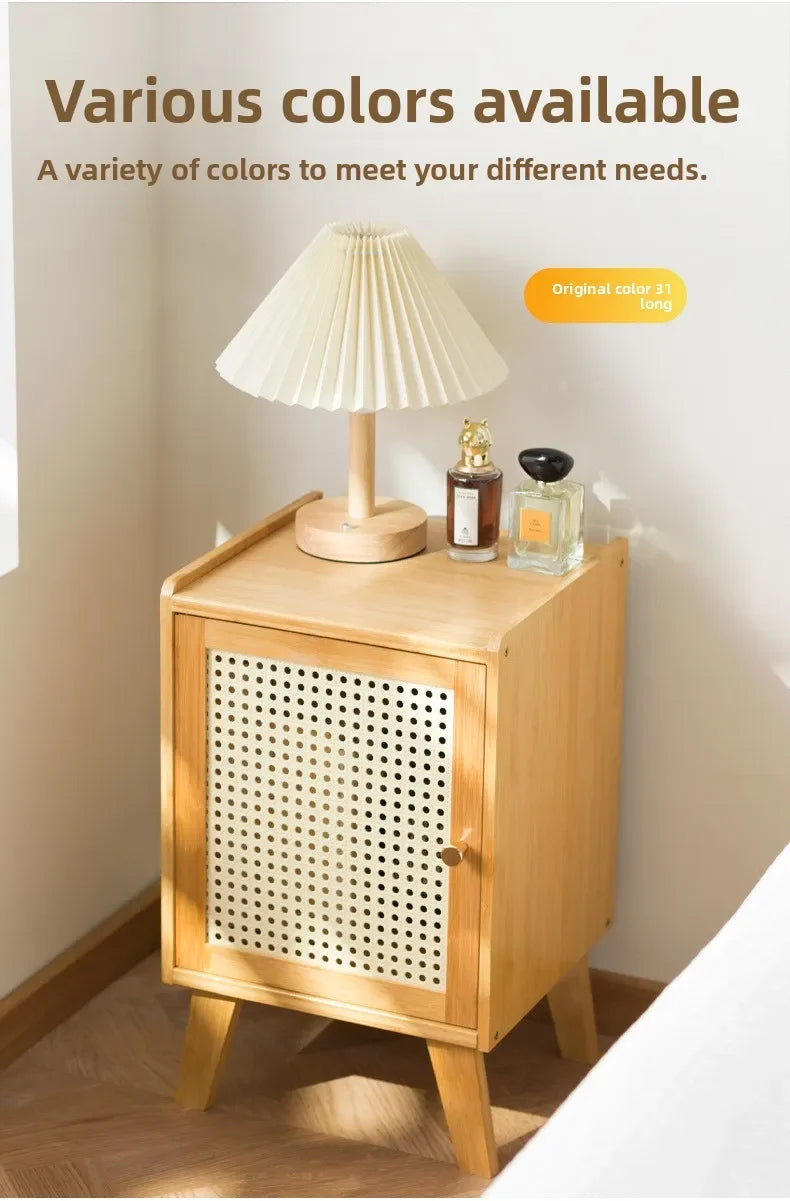 Solid wood bedside table Small apartment sofa side cabinet Rattan edge few storage locker corner few small cabinets