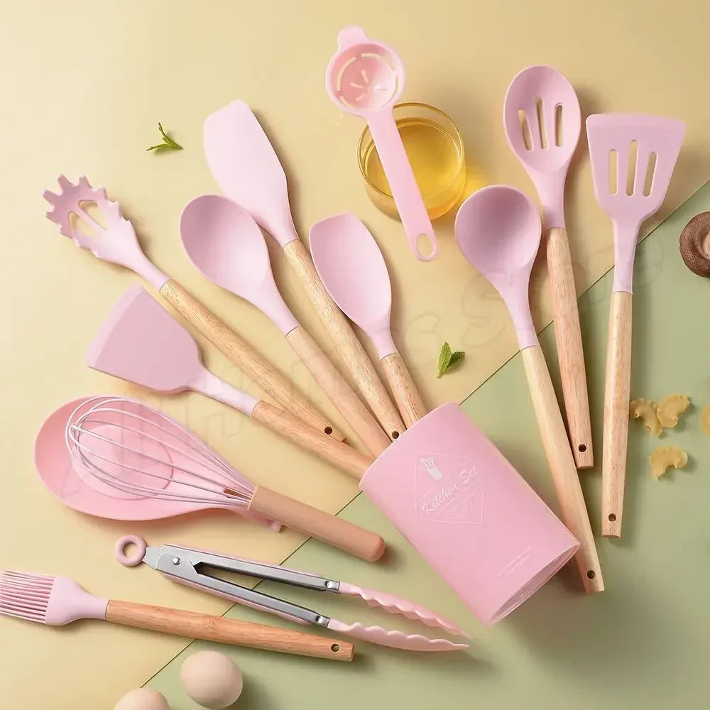 Kitchen Kit 12 Pieces Silicone Food Grade Utensils Cooking Sets Turner Spatula Measuring Spoon Practical Cookware Tool Kitchenwa