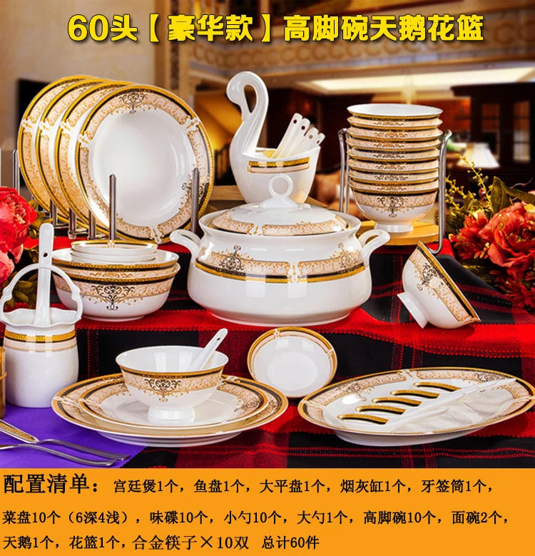 Luxury Ceramic Modern Dinnerware Set Microwaveable Gold Elegant European Style Wedding Dinnerware Party Hotel Vaisselle Gift