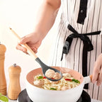 Silicone Kitchen Utensil Set with Wooden Handles Cooking & Baking Tools Including Non-Stick Spatula, Ladle, Whisk & Storage Rack