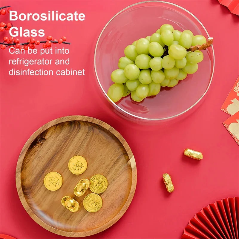 Creative Glass Food Storage Containers with Wooden Lid Kitchen Snack Fruit Candy Nut Sundries Storage Organizer for Kitchen