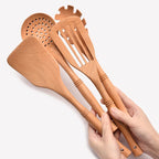 7pcs Wood Kitchen Utensils Set with Bamboo Joint Design Nature Wooden Spaghetti Spoons Wok Spatula for Cooking Accessories
