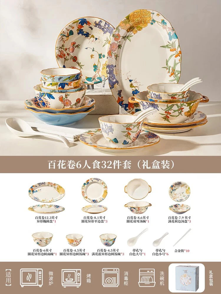 Fine China Kitchen Dinner Set Guests Gift Women Party Plates Dinnerware Sets Ceramic Breakfast Juego De Vajilla Completa Dishes
