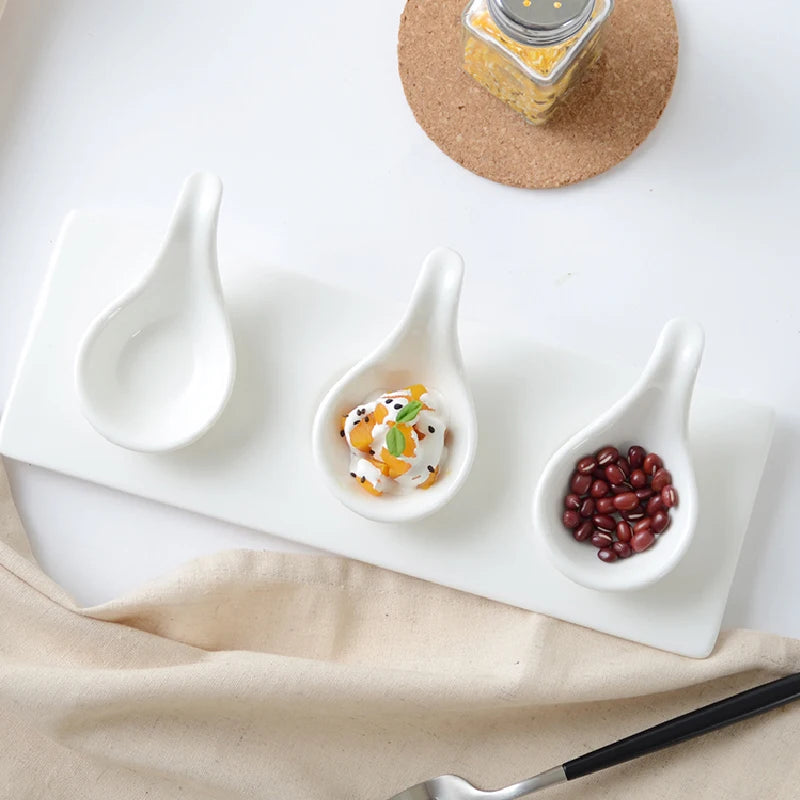 European Ceramic Tableware White Spoon Bowl Caviar Snack Plate Fruit Platter Restaurant Kitchen Ceramic Tableware Bowl Plate Set