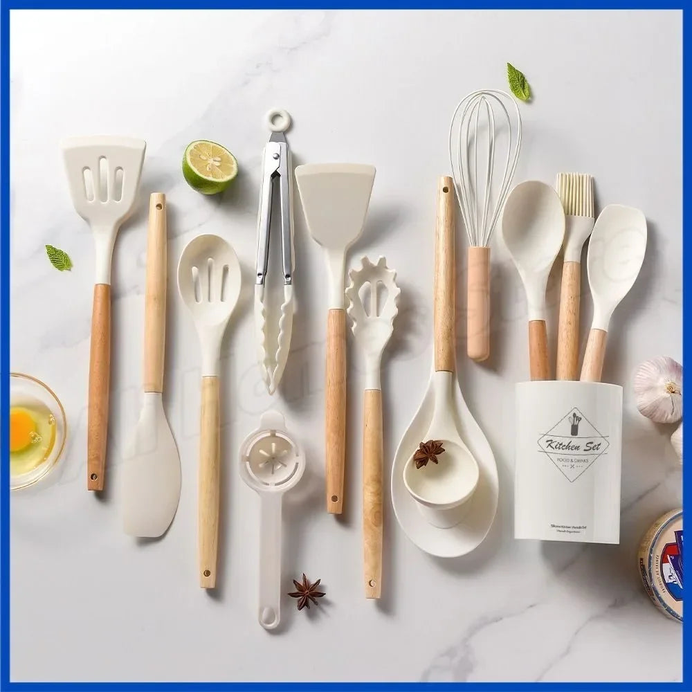 Kitchen Kit 12 Pieces Silicone Food Grade Utensils Cooking Sets Turner Spatula Measuring Spoon Practical Cookware Tool Kitchenwa