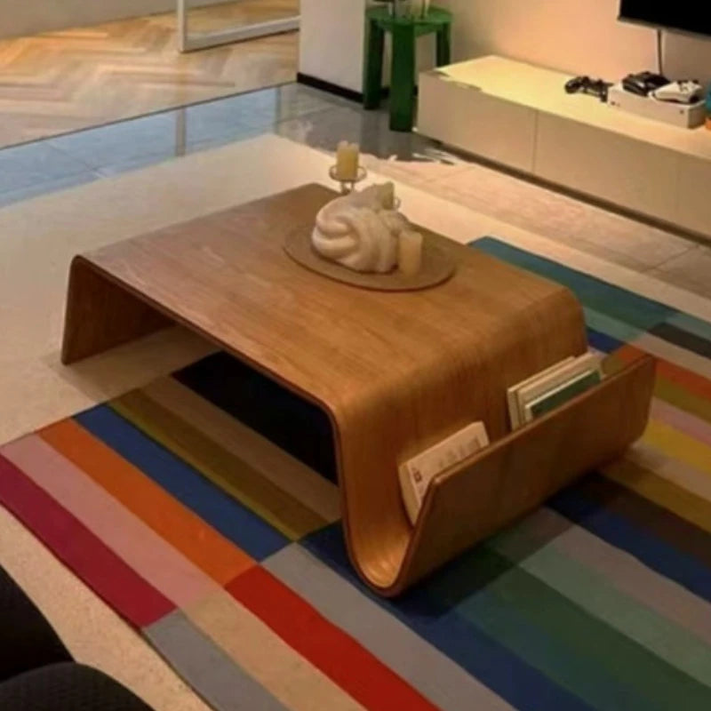 Solid Wood Coffee Table Modern Bentwood Room Desks Portable Low Center Tea Table  Living Room Furniture Side Storage Design