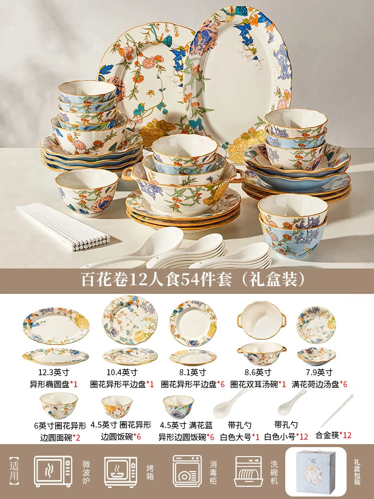 Fine China Kitchen Dinner Set Guests Gift Women Party Plates Dinnerware Sets Ceramic Breakfast Juego De Vajilla Completa Dishes