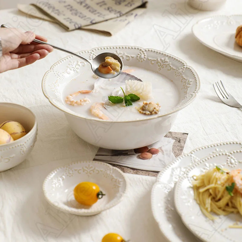 Baroque Vintage Ceramic Dinner Plates Western Food Dishes and Plates Sets European Modern Kiln Change Carving  Tableware Home