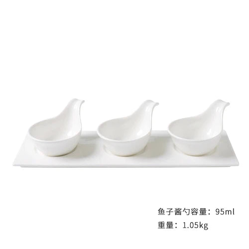 European Ceramic Tableware White Spoon Bowl Caviar Snack Plate Fruit Platter Restaurant Kitchen Ceramic Tableware Bowl Plate Set