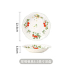 Retro Strawberry Dinner Plate and Bowl Set Decorative Ceramic Salad Dessert Plate Curry Pasta Dish Crockery Dinnerware Set