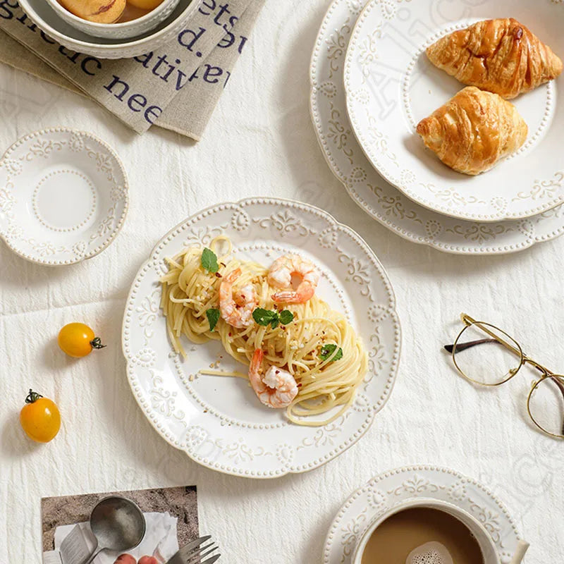Baroque Vintage Ceramic Dinner Plates Western Food Dishes and Plates Sets European Modern Kiln Change Carving  Tableware Home