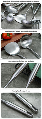 9-Piece Stainless Steel Kitchen Utensils Set, Heat-Resistant Cooking Tools Kitchenware - Turner Soup Spoon Pasta Server Strainer