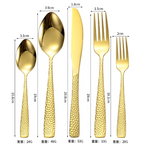 Gold Plated Stainless Steel Cutlery Sets Hotel Decorative Tableware Knife Fork Spoon Tespoon Hammered Utensils for Kitchen