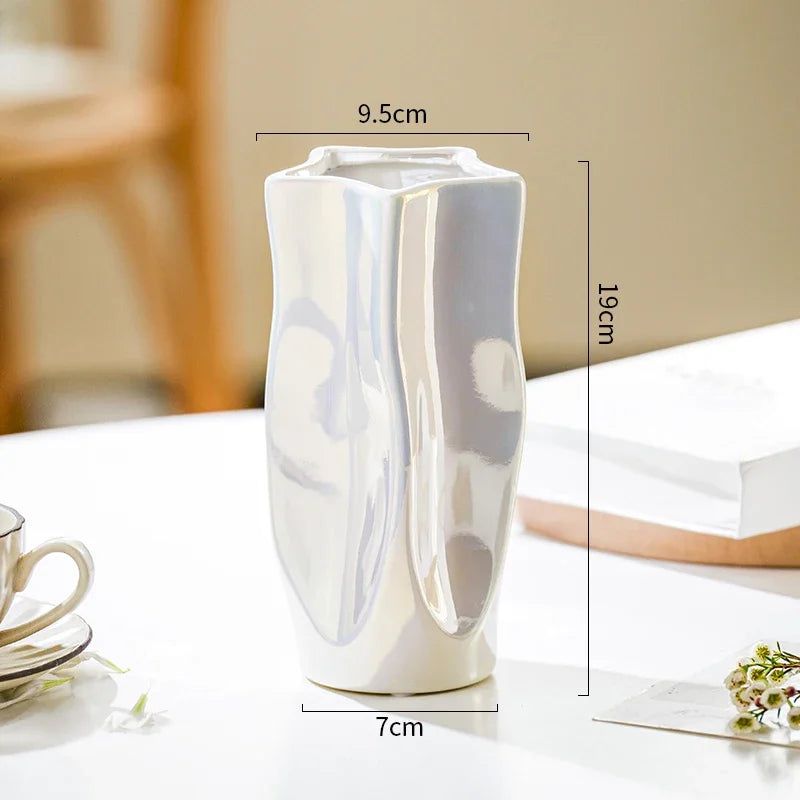 Ceramic Vase Flower Luxury Electroplated Silver Arrangement Irregular Porcelain Hydroponic Vase Ornament Interior Art Decoration