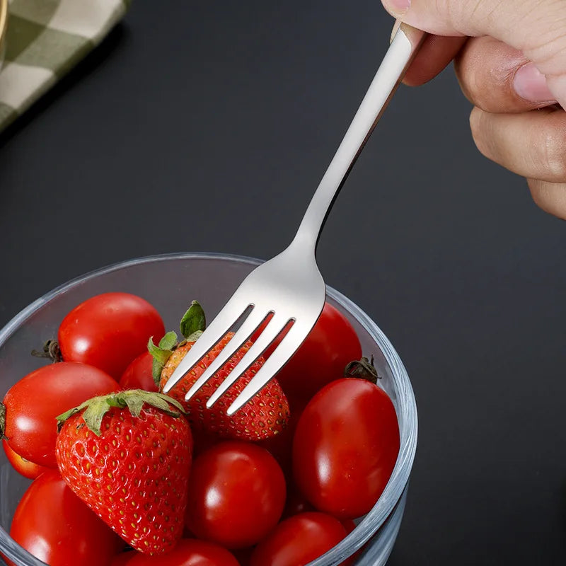 Korean Stainless Steel Cutlery Set Kitchen Long Handle Spoon and Fork Tableware Dessert Coffee Teaspoon Soup Spoons Utensils