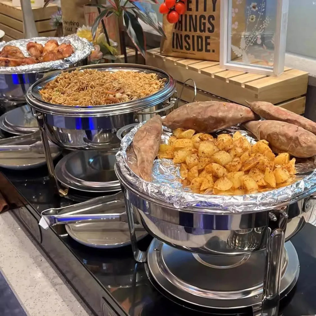 2 Pack 5QT Chafing Dish Buffet Set Stainless Steel Chafer with 2 Full Size Pans Round Catering Warmer Server Lid Water Pan