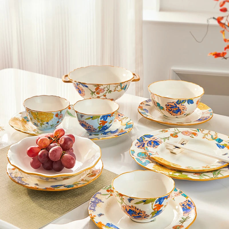 Fine China Kitchen Dinner Set Guests Gift Women Party Plates Dinnerware Sets Ceramic Breakfast Juego De Vajilla Completa Dishes