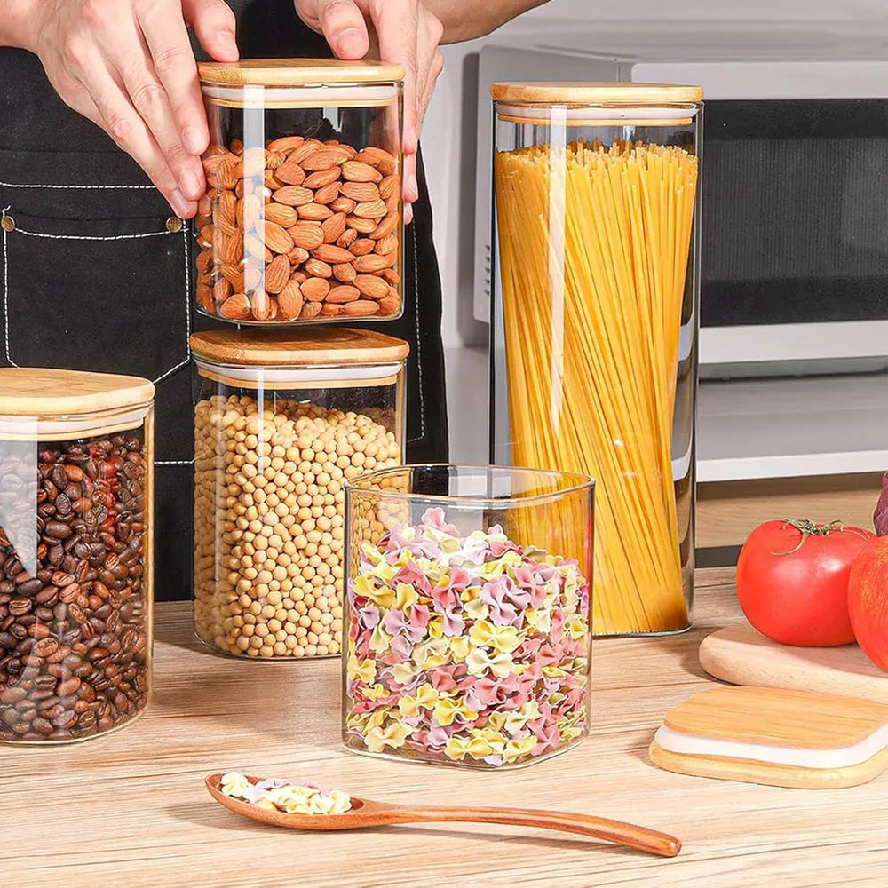 Food Storage Containers with Airtight Lid,Clear Glass Canister,Kitchen Pantry Storage jar for Pasta Sugar Flour Oat Cereal Beans