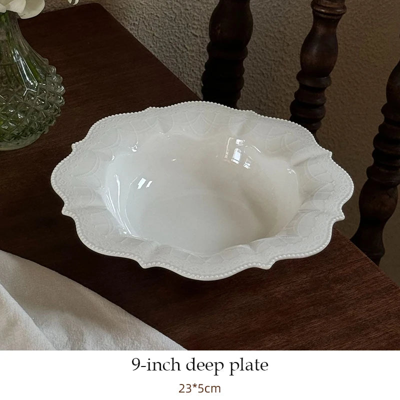 Ceramic Plates Dinner Sets Elegant White Western Food Dishes Steak Paglio Salad Plate Embossed Party Tableware Cup and Saucer