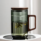 Household Portable Drinkware Transparent Glass Cup Wooden Handle Coffee Mug Kitchen Tea Making Cup Coffeeware Teaware