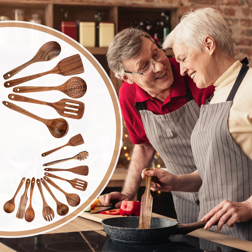 5/9Pcs/set Wooden Kitchen Utensils Set, Wooden Spoons for Cooking, Utensils,Natural Teak Wooden Spoons For Non-stick Pan Gift