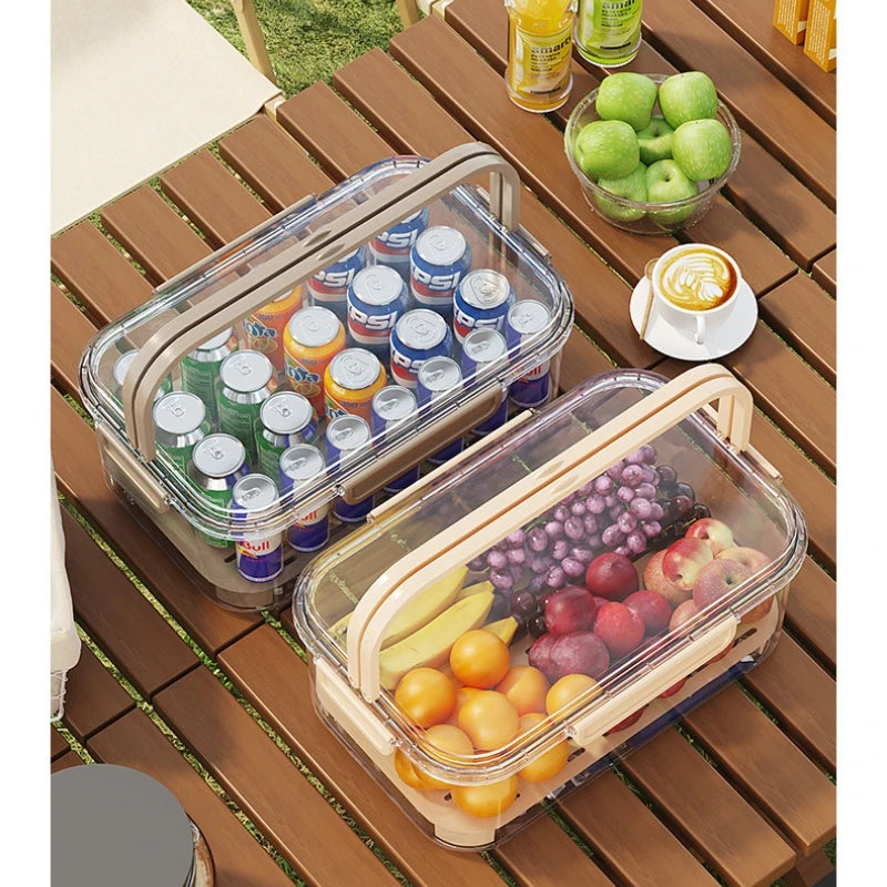 Portable Food Storage Container Large Capacity Airtight Freshness Box with Drain Plate for Outdoor Picnic Camping Use