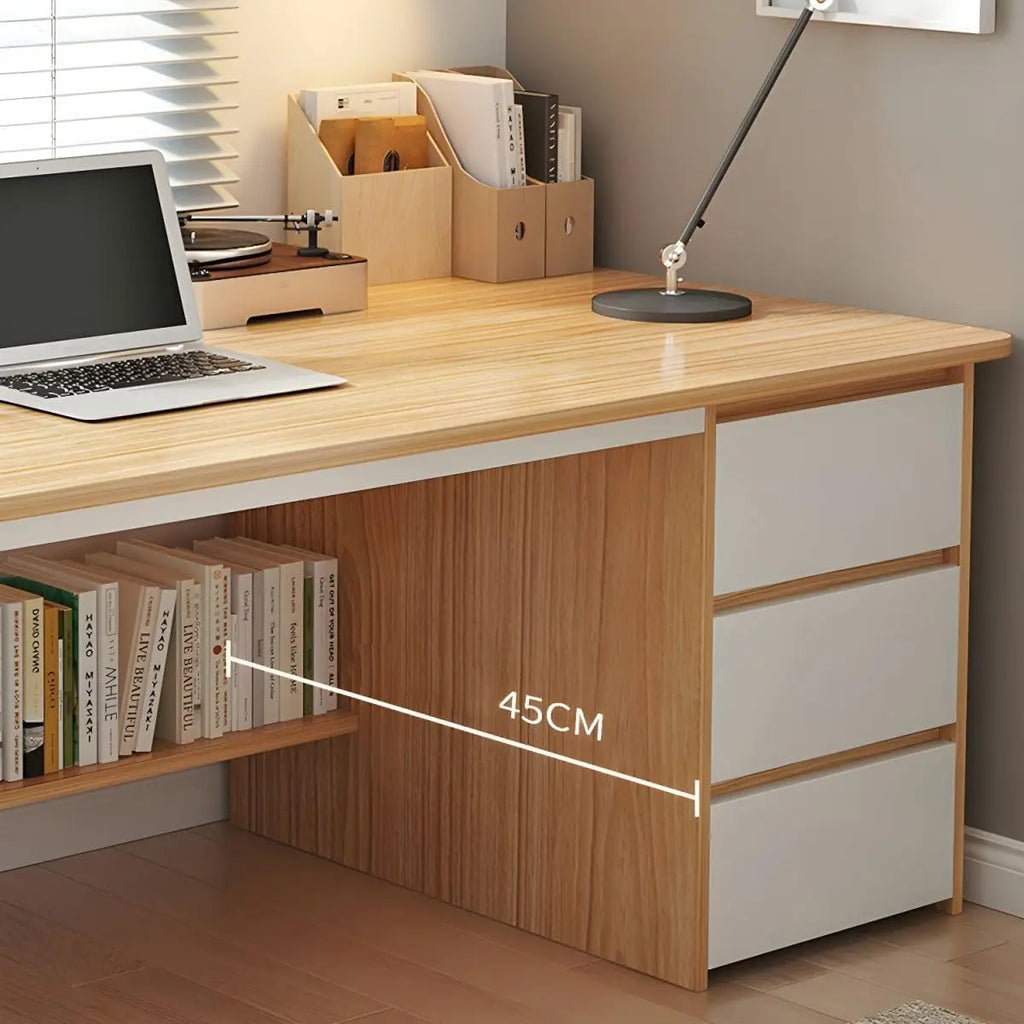 Contemporary Office Study Desk, Contemporary Computer Desk Writing Desk PC Desk Work Desk with 3-Drawers and Metal Legs