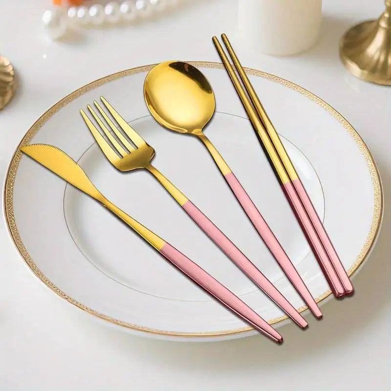 Stainless Steel Cutlery Set With Storage Box 4 Counts Portable Tableware Set For Home Kitchen Dining Room Household Tableware